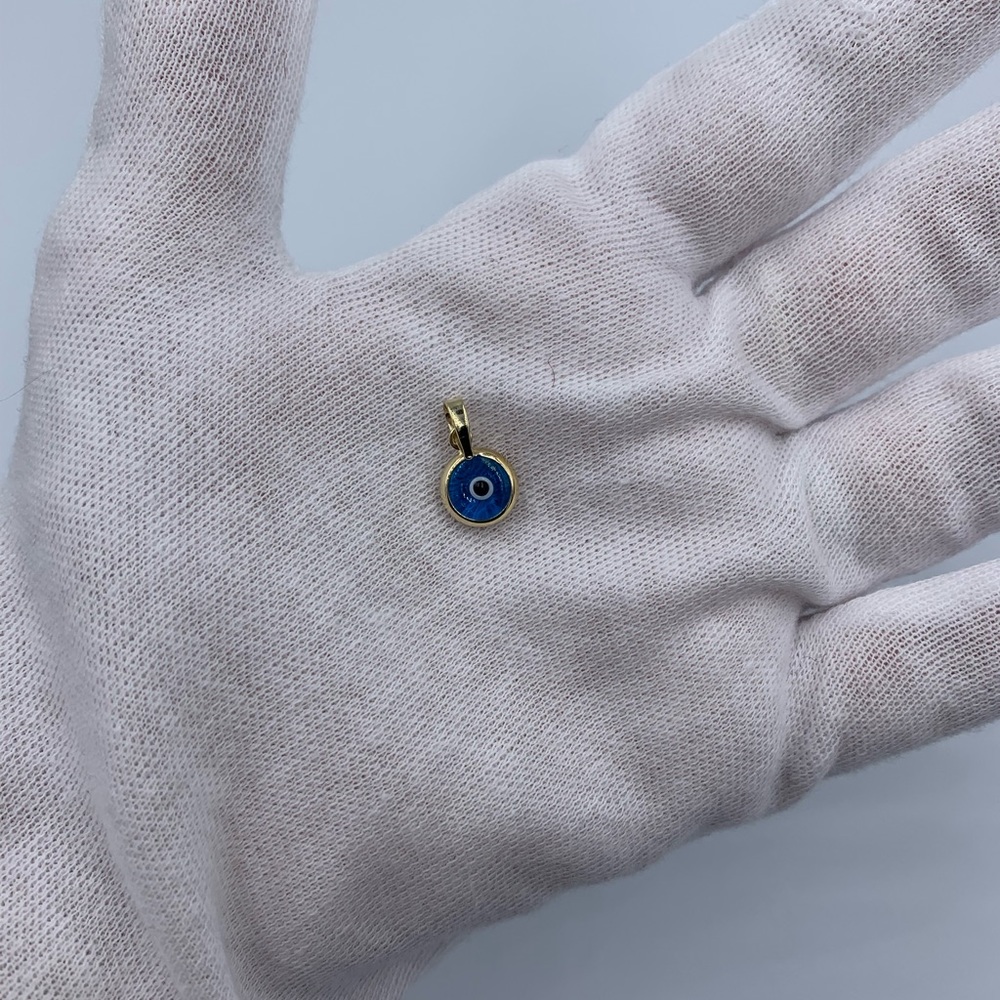 10K Yellow Gold 9mm Evil Eye Pendant, 4mm thickness pendant - Picture 1 of 3